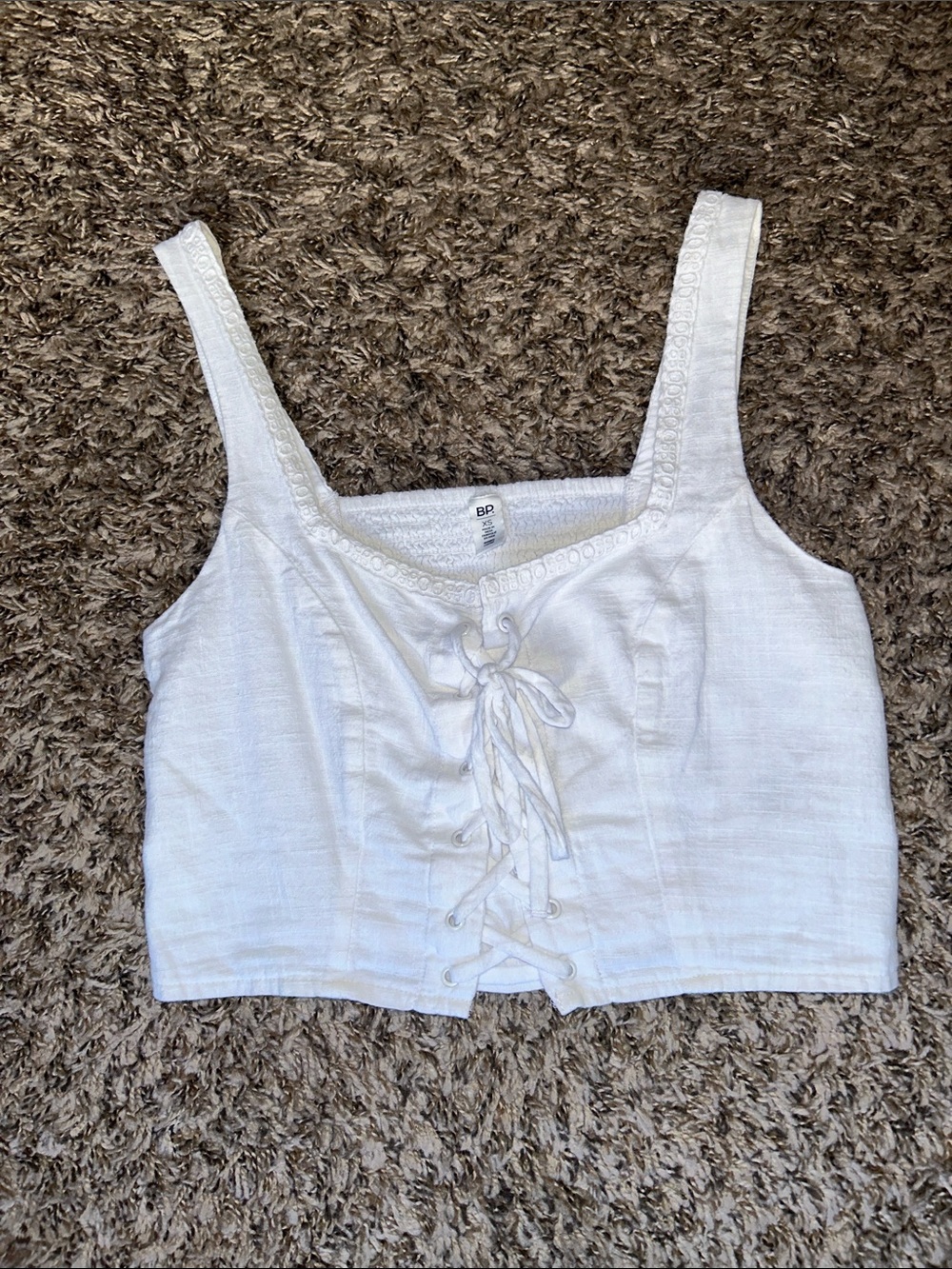 BP 100% Cotton White Lace Up Eyelet Crop Top Coastal Cottage Core - Women’s XS